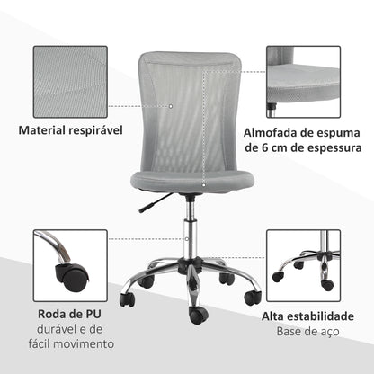 Cadeira de Escritório de Malha Cadeira de Escritório Giratória sem Apoio para os Braços com Altura Ajustável Carga Máxima 100 kg para Escritório Dormitório 43x58x90-100 cm Cinza