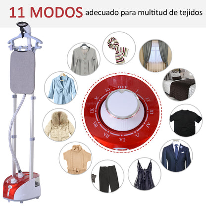 HOMCOM Escova de vapor de roupas Temperatura 1800W ajustável a 11 níveis Centro de engomar vertical com barra dupla e tanque de 2L em 38 s de aquecimento