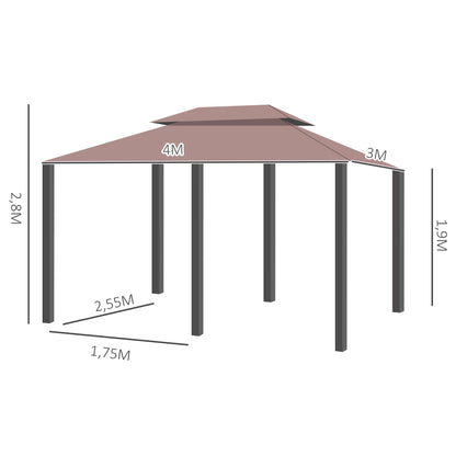 Outsunny Pérgola de Jardim 3x4 m Pérgola de Exterior com Paredes Laterais Teto Duplo 6 Portas com Fecho de Correr e 8 Orifícios de Drenagem para Pátio Jardim Marrom