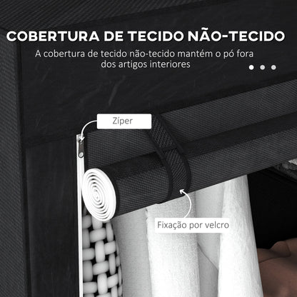 Roupeiro de Tecido Dobrável Armário de Roupa Portátil com 6 Prateleiras e 1 Barra de Pendurar para Dormitório Vestidor 103x43x162,5 cm Preto