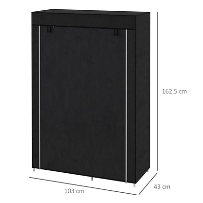 Roupeiro de Tecido Dobrável Armário de Roupa Portátil com 6 Prateleiras e 1 Barra de Pendurar para Dormitório Vestidor 103x43x162,5 cm Preto