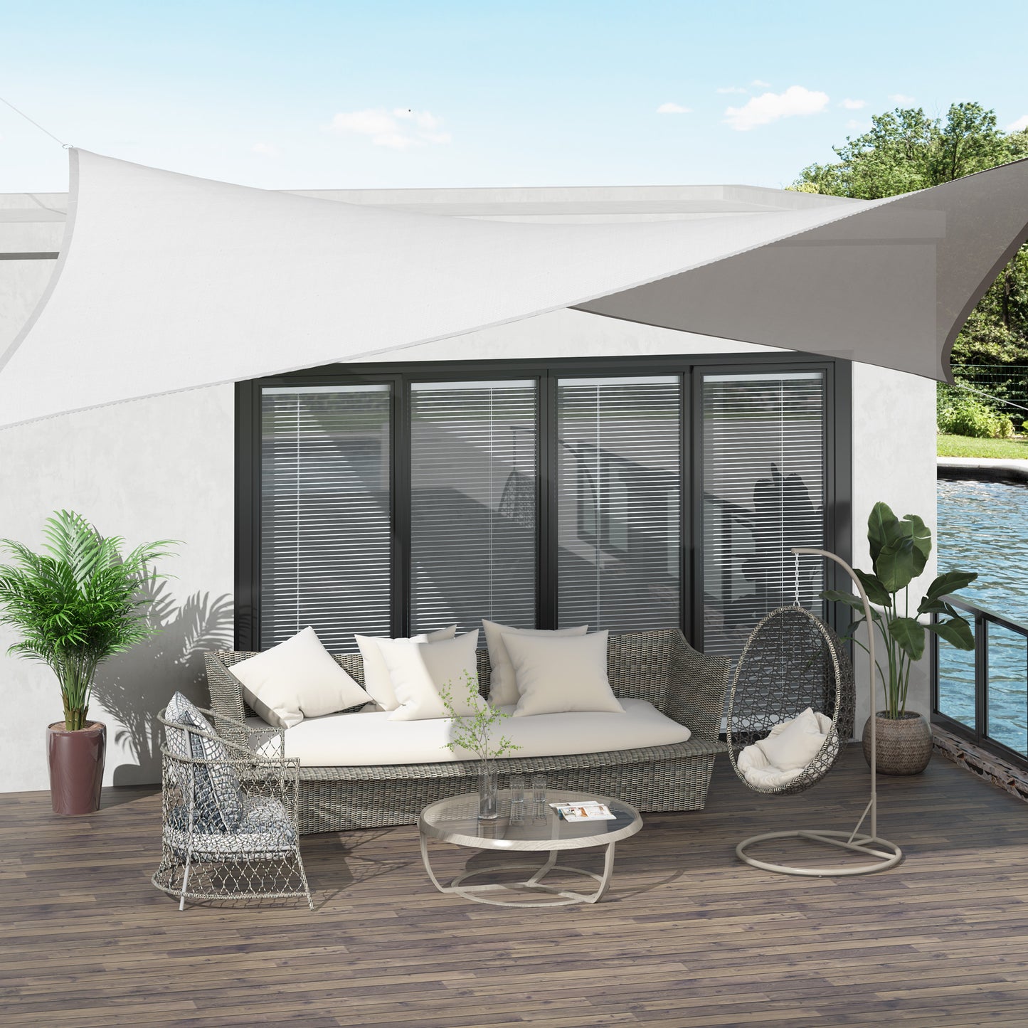 Outsunny Vela de Sombra Retangular 4x6 m Toldo Vela de HDPE com Proteção UV Aneis em Forma de D e Cordas para Jardim Pátio Piscina Creme