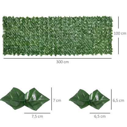 Outsunny Vedação Artificial em Rolo 3m Vedação de Privacidade para Balcão Jardim Exterior Planta Decorativa de Parede PE Verde