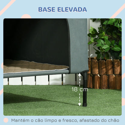 PawHut Casa para Cães com Cobertura Exterior 130x85x95 cm Cama Elevada para Animais de Estimação com Almofada e Janelas de Malha para Cães Grandes Cinza