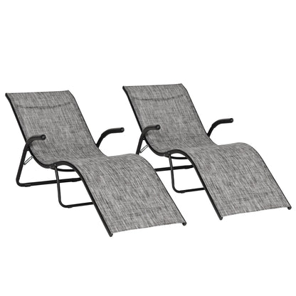 Outsunny Conjunto de 2 Espreguiçadeiras Dobráveis Espreguiçadeiras de Jardim com Apoio para os Braços Apoio para os Pés e Encosto Carga 160 kg para Varanda Praia Campismo Exterior 170x62x68 cm Cinza