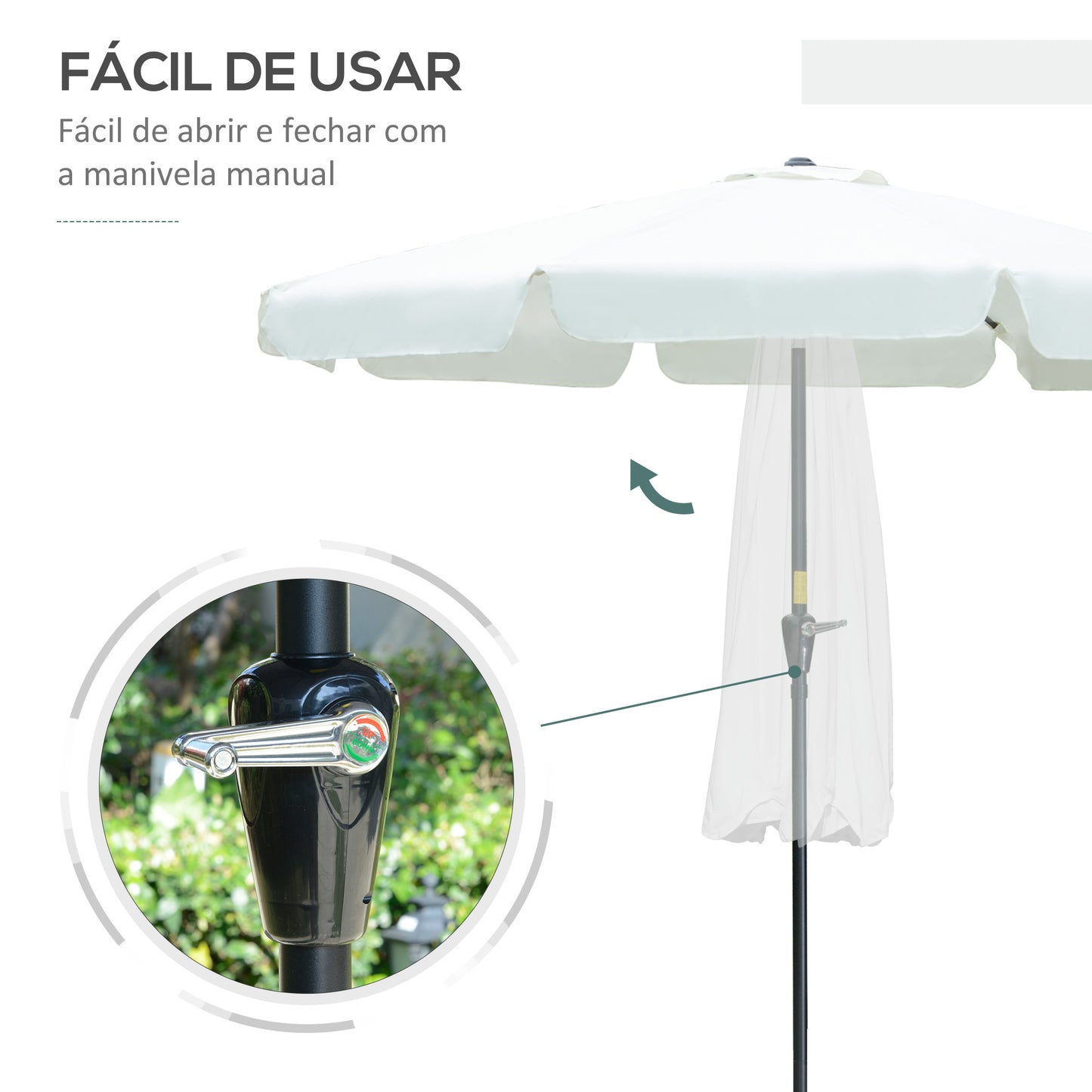 Outsunny Chapéu de Sol de Jardim Ø266x250 cm Proteção UV50+ Chapéu de Sol de Alumínio Inclinável com Teto de Ventilação Manivela para Terraço Varanda Exterior Bege