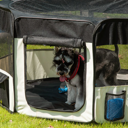 PawHut Parque Dobrável para Cães e Gatos Parque para Animais de Estimação com 2 Portas e Almofada Tecido Oxford Ø120x58 cm Preto