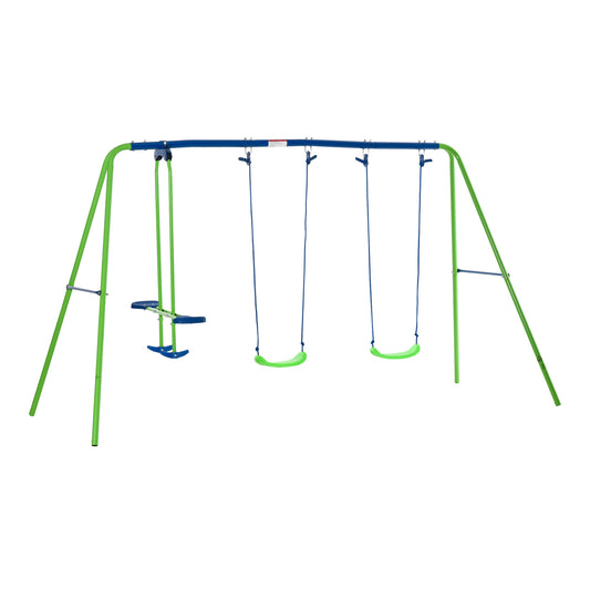 Outsunny Conjunto de Baloiços de Jardim de Metal com Altura Ajustável Baloiços para Crianças acima de 3 Anos com Baloiço Duplo Baloiço para Pátio Exterior 280x140x178 cm Verde