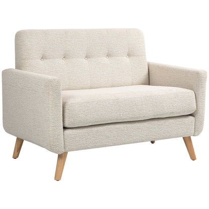 HOMCOM Sofá de 2 Lugares Estofado em Veludo Sofá de Sala de Estar Moderno com Apoio para os Braços e Pés de Madeira Carga 240 kg para Dormitório Escritório 114x71x82 cm Beige