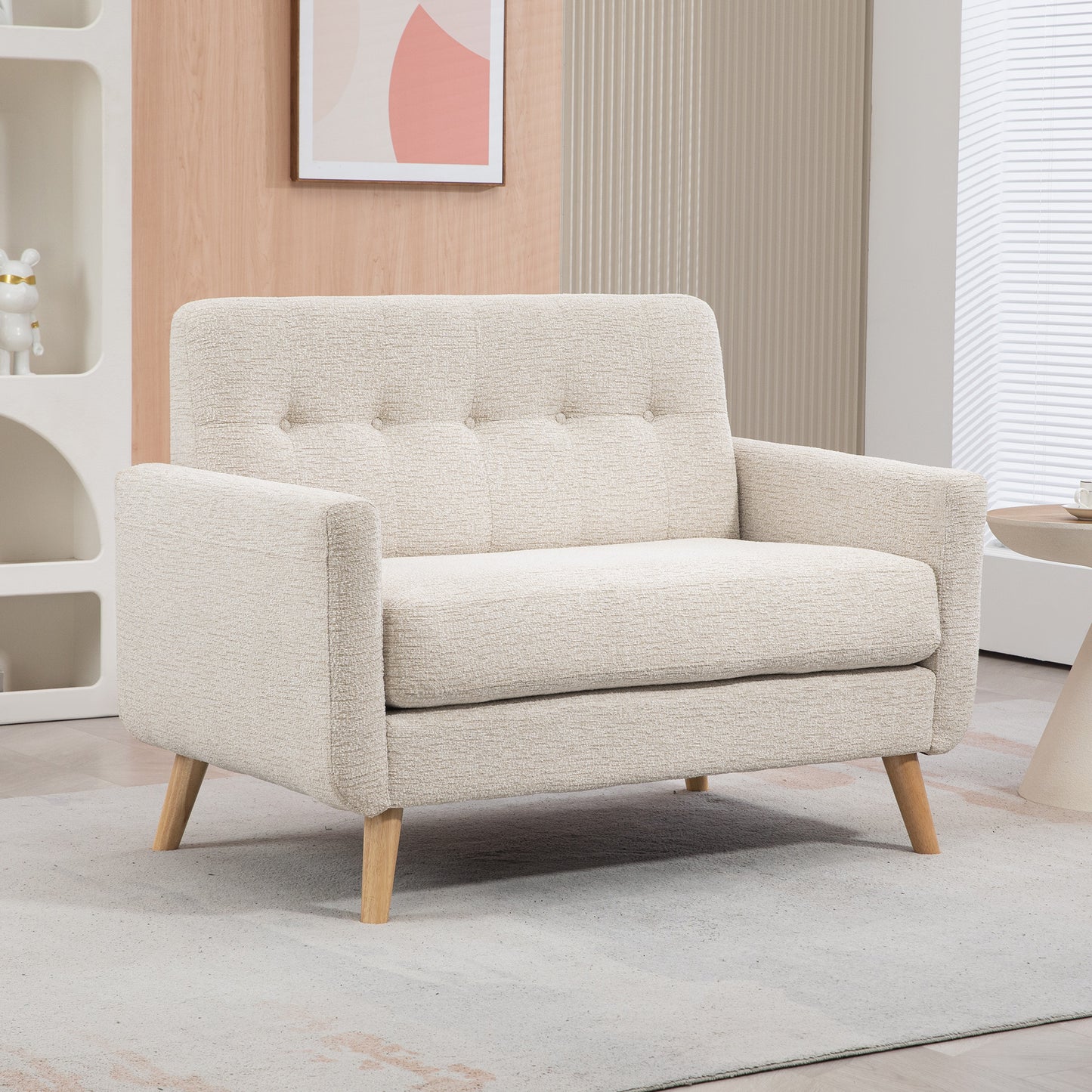 HOMCOM Sofá de 2 Lugares Estofado em Veludo Sofá de Sala de Estar Moderno com Apoio para os Braços e Pés de Madeira Carga 240 kg para Dormitório Escritório 114x71x82 cm Beige