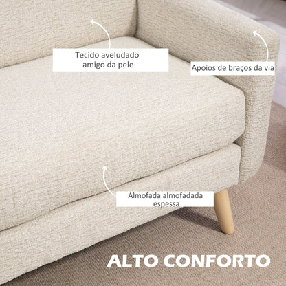 HOMCOM Sofá de 2 Lugares Estofado em Veludo Sofá de Sala de Estar Moderno com Apoio para os Braços e Pés de Madeira Carga 240 kg para Dormitório Escritório 114x71x82 cm Beige