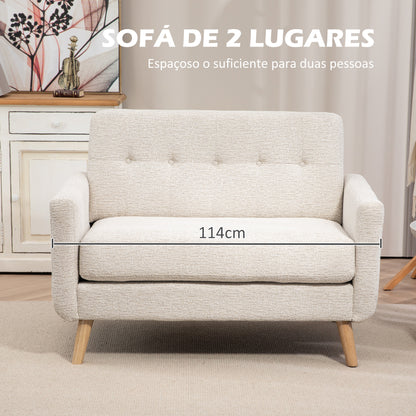 HOMCOM Sofá de 2 Lugares Estofado em Veludo Sofá de Sala de Estar Moderno com Apoio para os Braços e Pés de Madeira Carga 240 kg para Dormitório Escritório 114x71x82 cm Beige