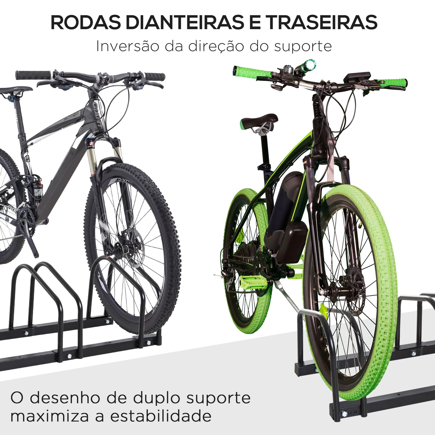 HOMCOM Estacionamento para 6 Bicicletas Suporte de Aço para Estacionar Bicicletas no Chão para Interior e Exterior 179x33x27 cm Preto