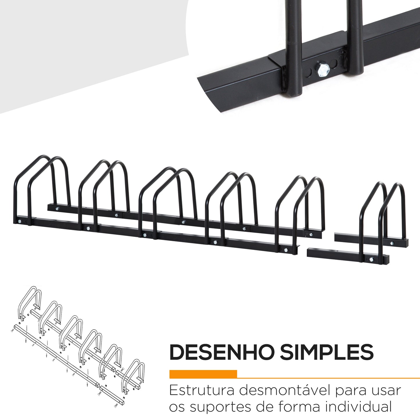 HOMCOM Estacionamento para 6 Bicicletas Suporte de Aço para Estacionar Bicicletas no Chão para Interior e Exterior 179x33x27 cm Preto