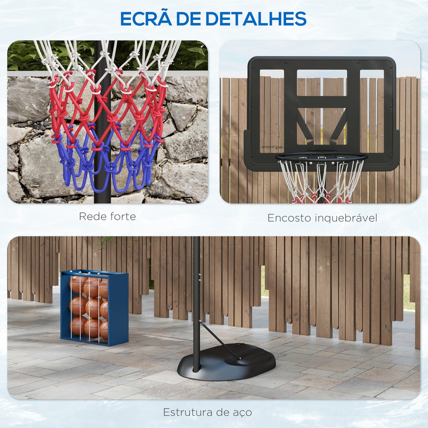 SPORTNOW Tabela de Basquetebol com Altura Ajustável 216-277 cm Aro de Basquetebol para Exterior com Rodas e Base Recarregável para Adolescentes Preto