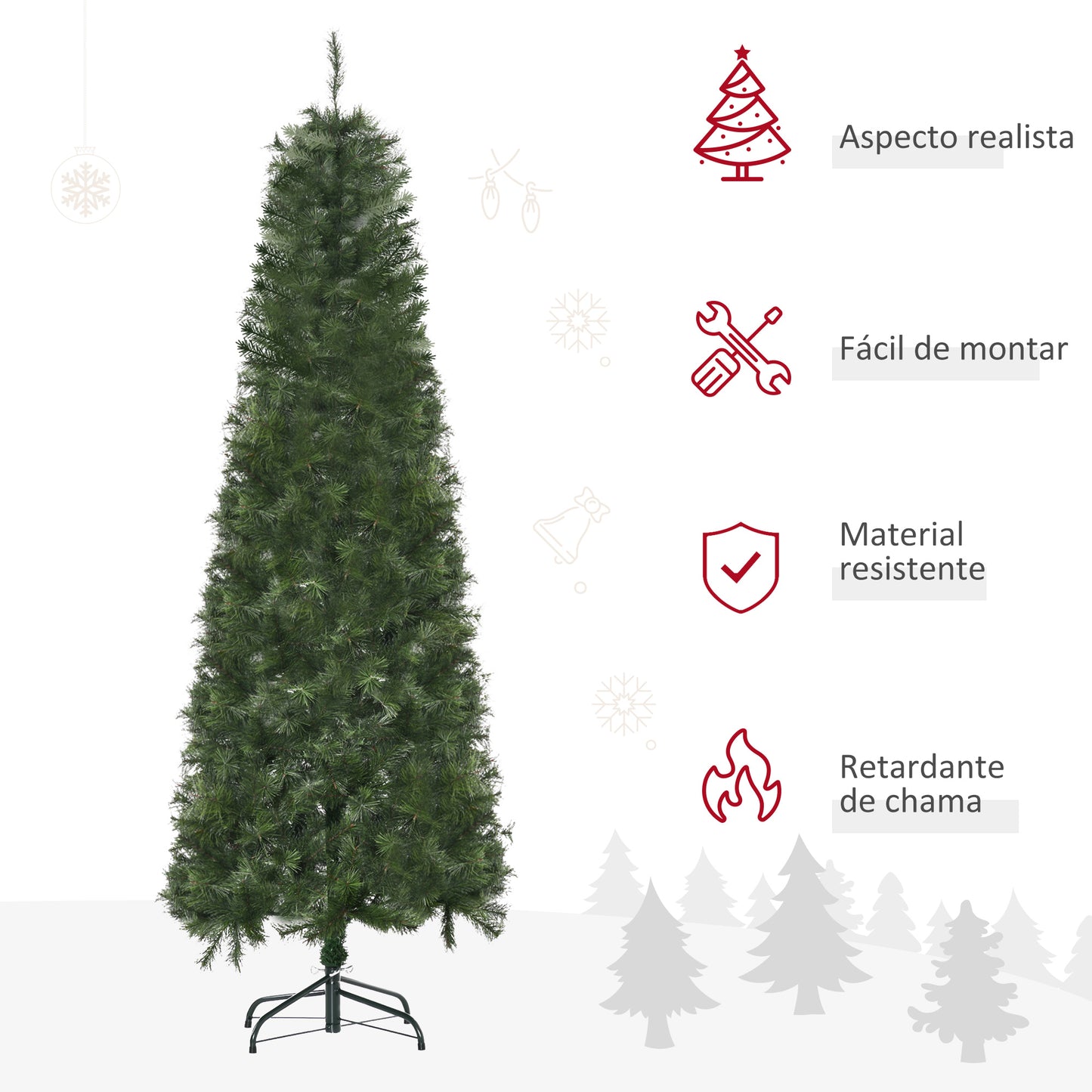 HOMCOM Árvore de Natal Artificial 180cm Ignífugo com 493 Ramos Folhas de PVC Base Dobrável e Suporte Metálico Decoração de Natal para Interiores Verde