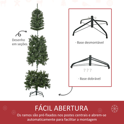 HOMCOM Árvore de Natal Artificial 180cm Ignífugo com 493 Ramos Folhas de PVC Base Dobrável e Suporte Metálico Decoração de Natal para Interiores Verde