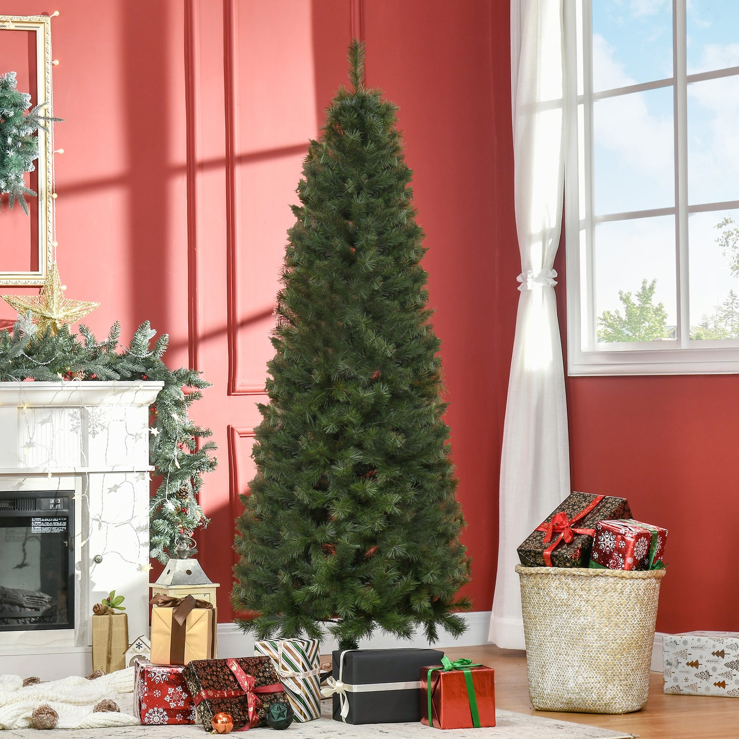 HOMCOM Árvore de Natal Artificial 180cm Ignífugo com 493 Ramos Folhas de PVC Base Dobrável e Suporte Metálico Decoração de Natal para Interiores Verde