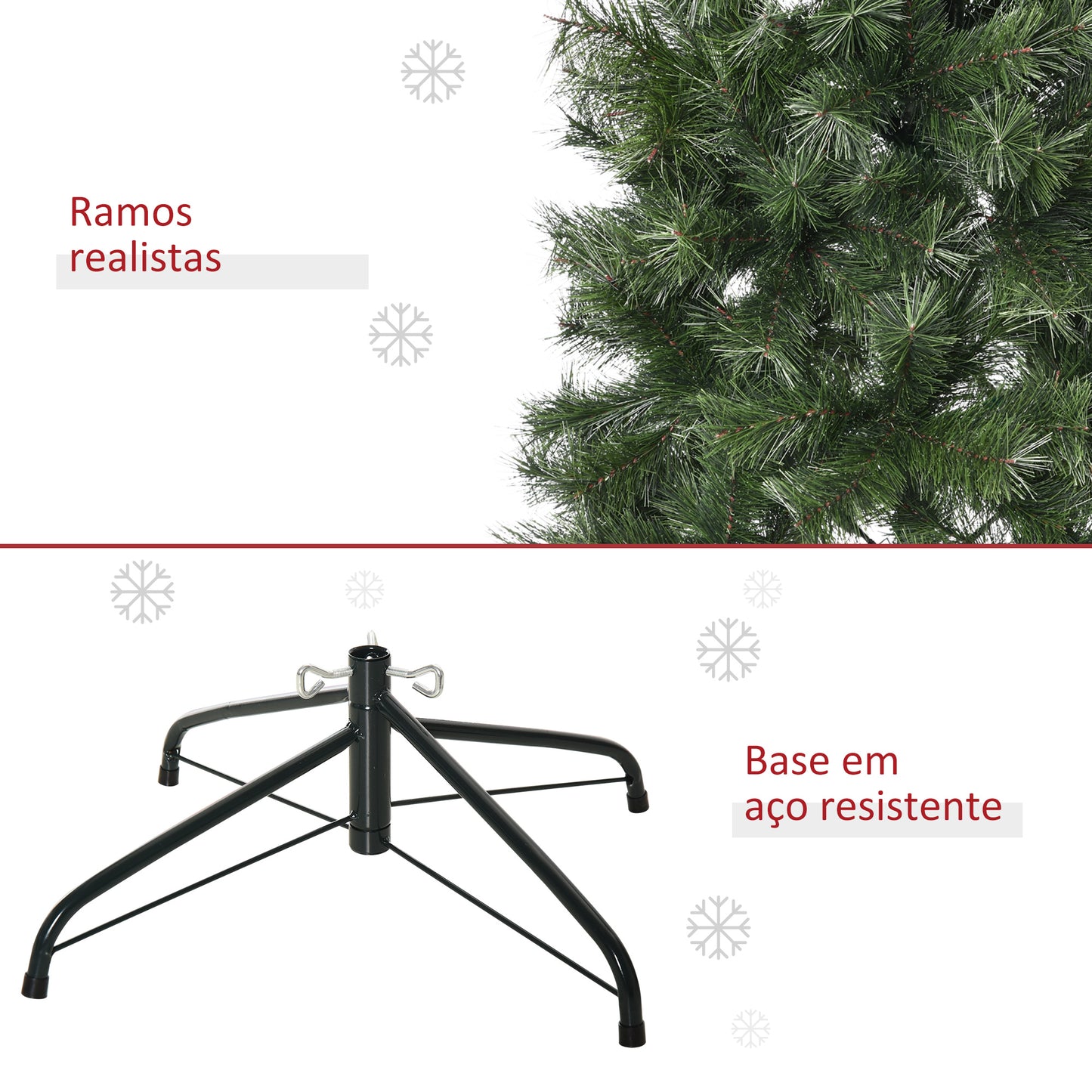 HOMCOM Árvore de Natal Artificial 180cm Ignífugo com 493 Ramos Folhas de PVC Base Dobrável e Suporte Metálico Decoração de Natal para Interiores Verde