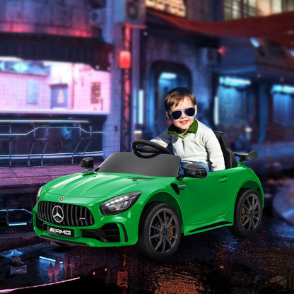 AIYAPLAY Carro Elétrico para Crianças acima de 3 Anos Carro Mercedes-Benz AMG GTR Carro Elétrico Infantil com Bateria 12V Controlo Remoto Faróis Buzina e Música 108x67x46 cm Verde