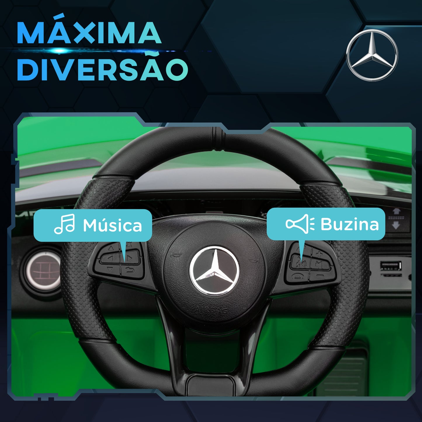 AIYAPLAY Carro Elétrico para Crianças acima de 3 Anos Carro Mercedes-Benz AMG GTR Carro Elétrico Infantil com Bateria 12V Controlo Remoto Faróis Buzina e Música 108x67x46 cm Verde