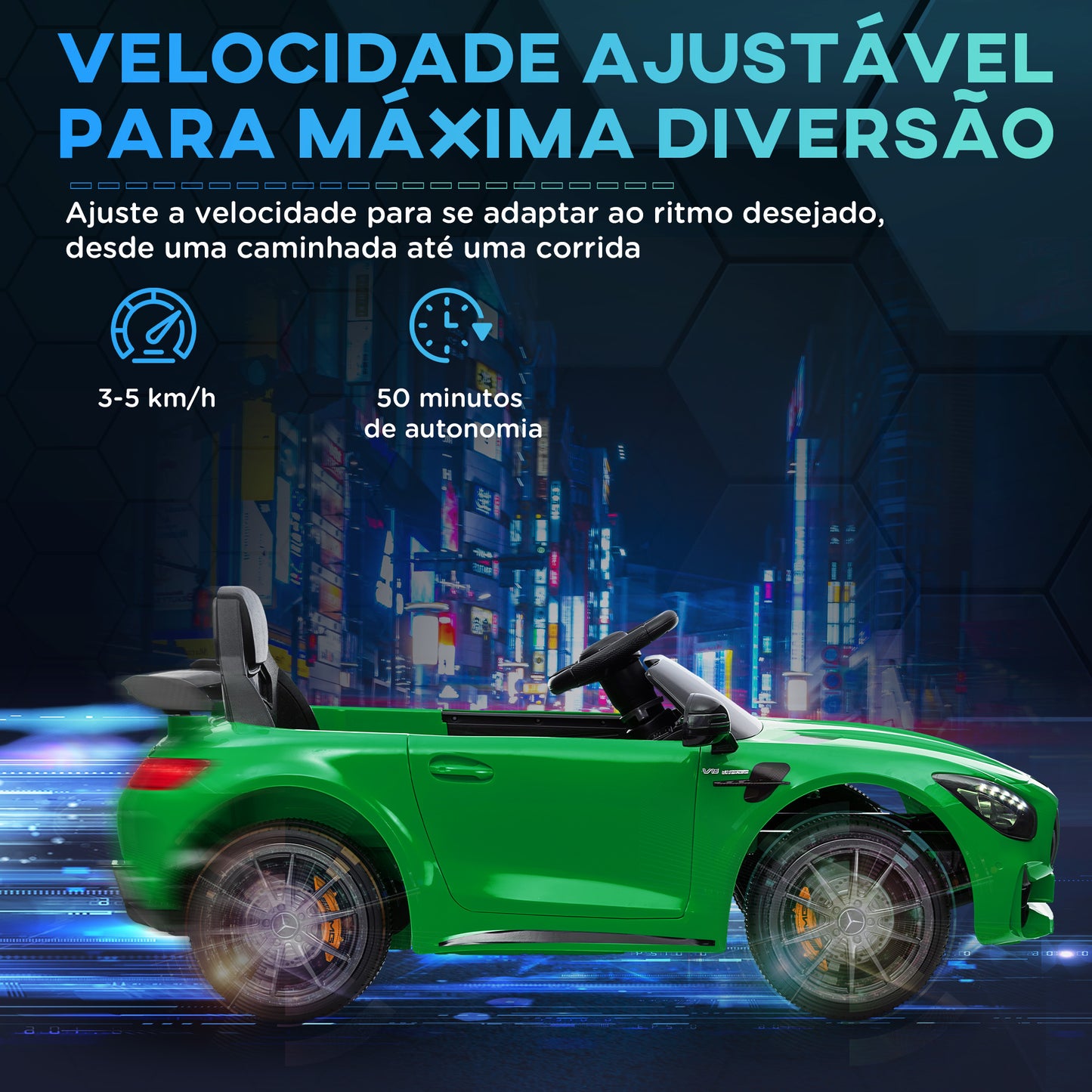 AIYAPLAY Carro Elétrico para Crianças acima de 3 Anos Carro Mercedes-Benz AMG GTR Carro Elétrico Infantil com Bateria 12V Controlo Remoto Faróis Buzina e Música 108x67x46 cm Verde