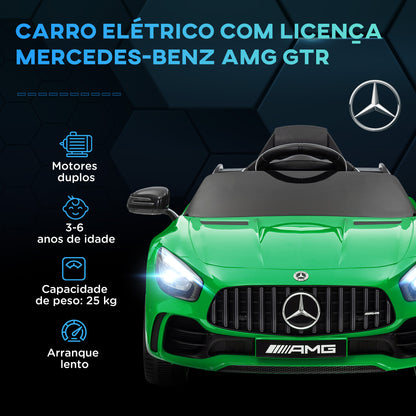 AIYAPLAY Carro Elétrico para Crianças acima de 3 Anos Carro Mercedes-Benz AMG GTR Carro Elétrico Infantil com Bateria 12V Controlo Remoto Faróis Buzina e Música 108x67x46 cm Verde