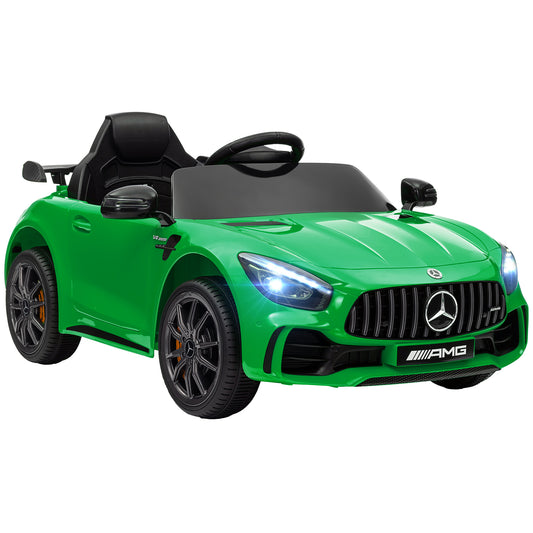 AIYAPLAY Carro Elétrico para Crianças acima de 3 Anos Carro Mercedes-Benz AMG GTR Carro Elétrico Infantil com Bateria 12V Controlo Remoto Faróis Buzina e Música 108x67x46 cm Verde