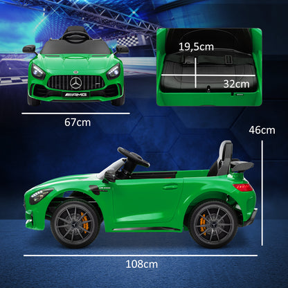 AIYAPLAY Carro Elétrico para Crianças acima de 3 Anos Carro Mercedes-Benz AMG GTR Carro Elétrico Infantil com Bateria 12V Controlo Remoto Faróis Buzina e Música 108x67x46 cm Verde