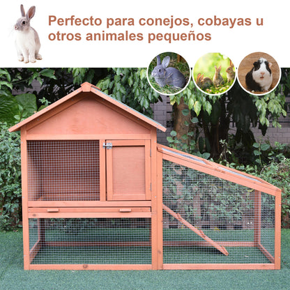 PawHut Casa para Coelhos de Madeira Coelheira para Exterior Teto de Tela de Asfáltica 144x64,5x100 cm Madeira