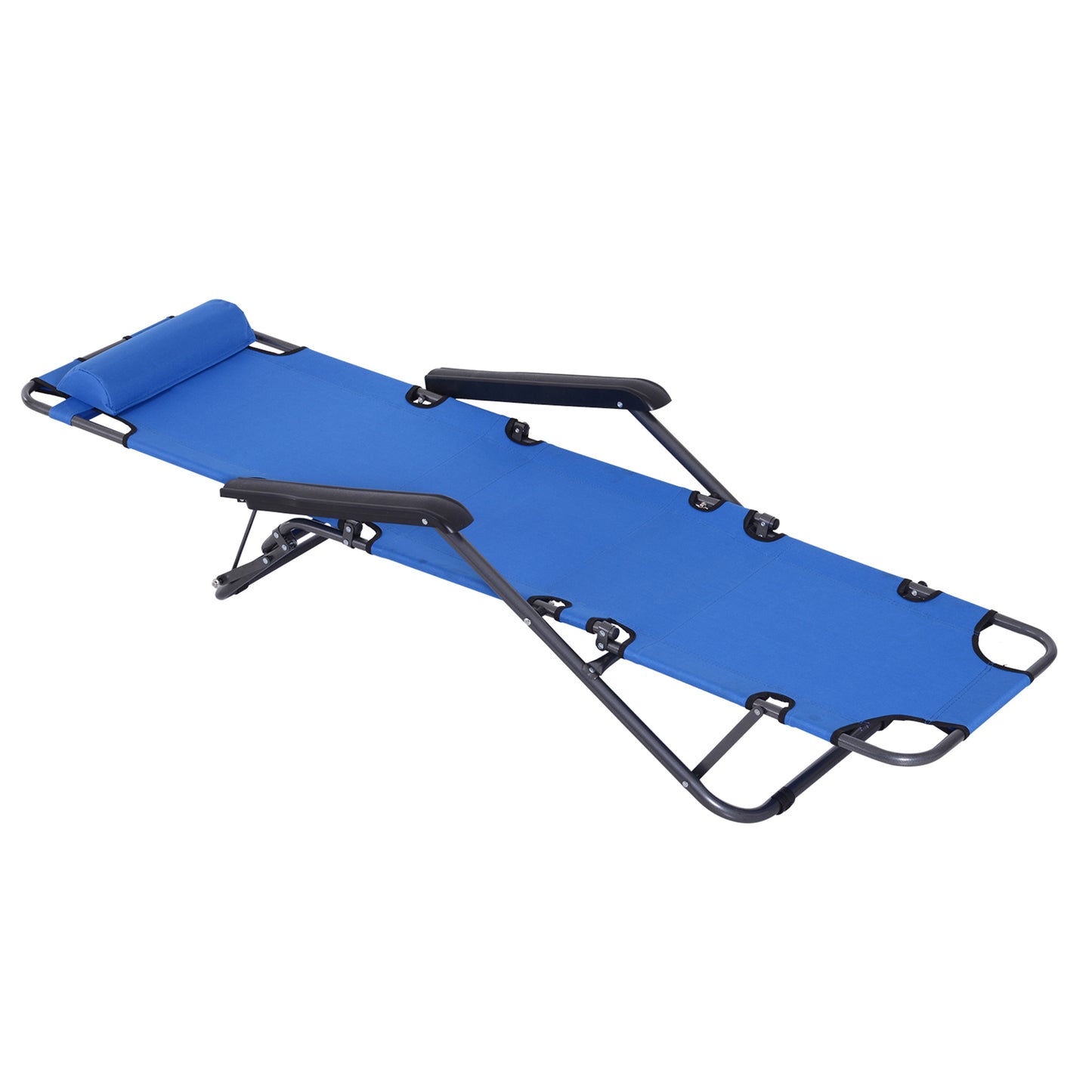 Outsunny Espreguiçadeira Reclinável e Dobrável com Encosto Ajustável Apoio de Braço Almofada e Apoio para os Pés para Jardim Carga 136 kg 135x60x89 cm Azul