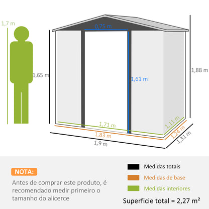 Outsunny Abrigo de Jardim 190x132x187 cm Abrigo de Ferramentas com 2 Janelas de Ventilação e Porta com Fechadura para Pátio Terraço Carvalho