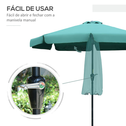 Outsunny Chapéu de Sol de Jardim Ø266x250 cm Proteção UV50+ Chapéu de Sol de Alumínio Inclinável com Teto de Ventilação Manivela para Terraço Varanda Exterior Verde