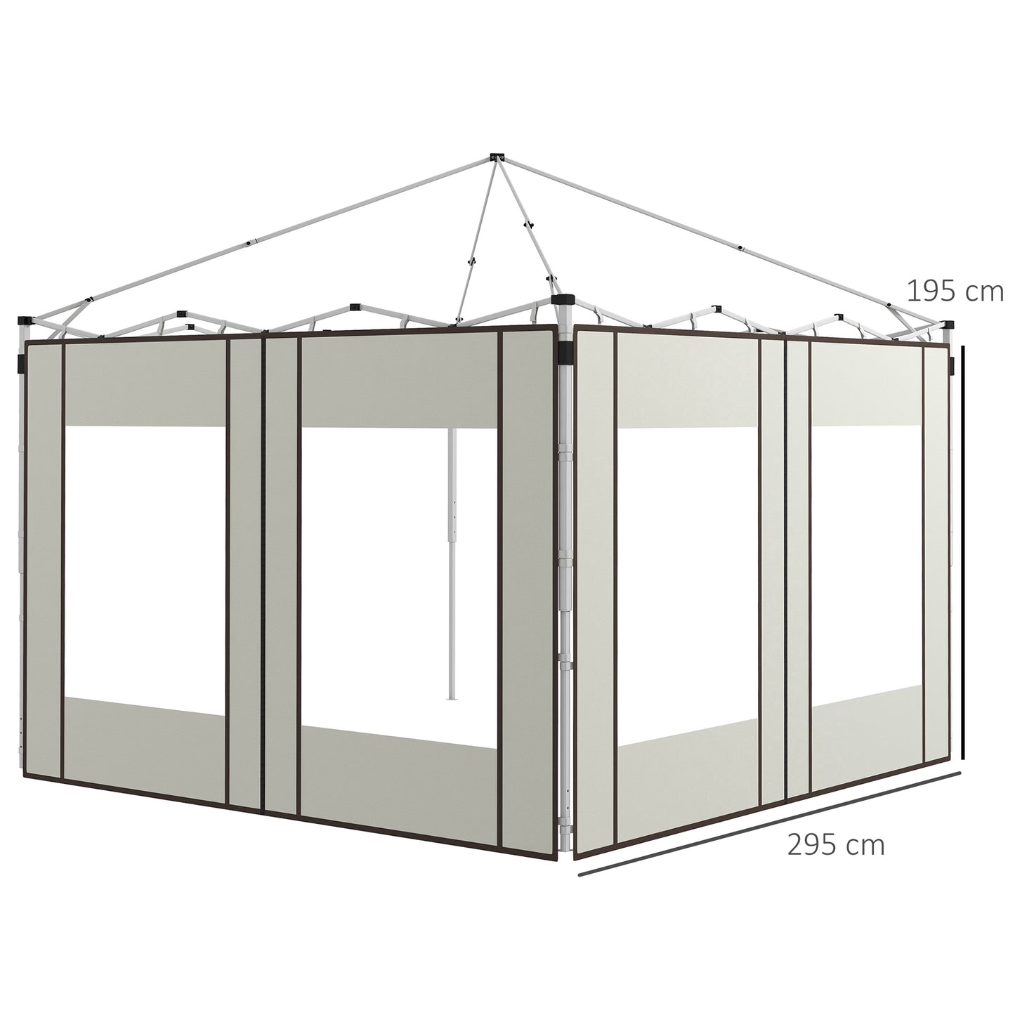 Outsunny Paredes Laterais para Tenda de 2 Painéis 295x195 cm Paredes Laterais de Substituição em Tecido Oxford com 2 Janelas para Tendas de 6x3 m 3x3 m Creme