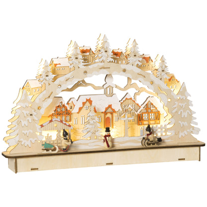 HOMCOM Casa de Vila Natal com 12 Luzes LED Cena Natalícia Iluminada Decoração de Natal para Escritório Mesa Lareira 45x7x28cm Madeira