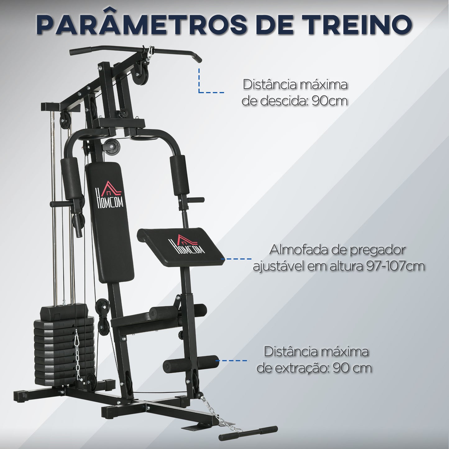 HOMCOM Multiestação de Musculação Máquina de Musculação com Placas de Peso de 45 kg Carga Máx. 100 kg para Treino Fitness em Casa Ginásio Preto