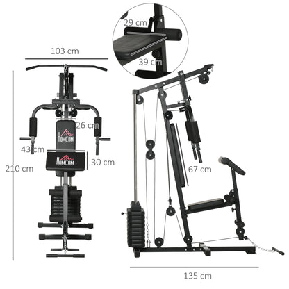 HOMCOM Multiestação de Musculação Máquina de Musculação com Placas de Peso de 45 kg Carga Máx. 100 kg para Treino Fitness em Casa Ginásio Preto