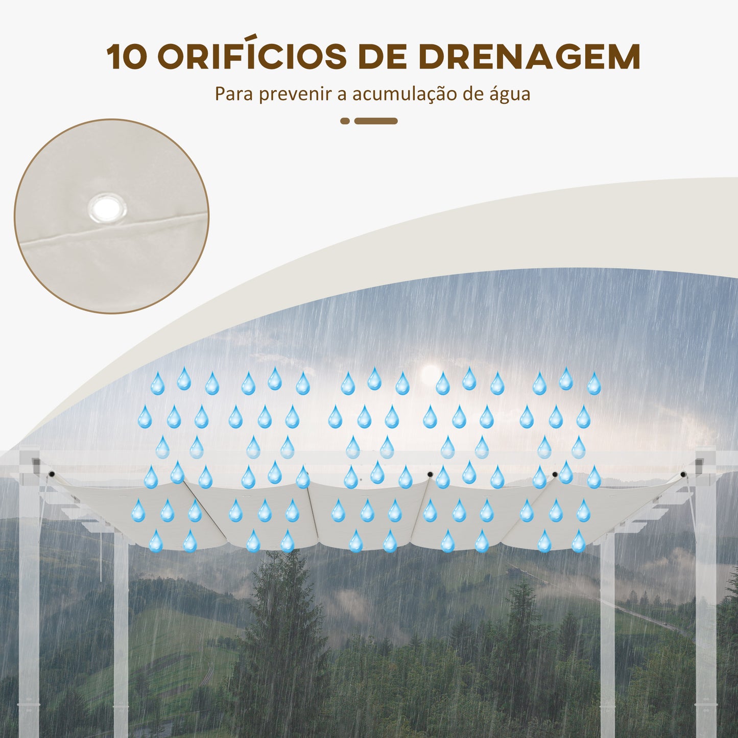 Outsunny Cobertura para Pérgola 3,5x2,5 m Teto de Substituição Retrátil para Pérgola com 10 Orifícios de Drenagem Creme