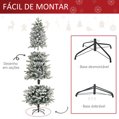 HOMCOM Árvore de Natal Ø95x210cm Neve Artificial com 784 Pontas de Ramos Ignífugos e Suporte de Aço Decoração de Natal para Interiores Verde e Branco