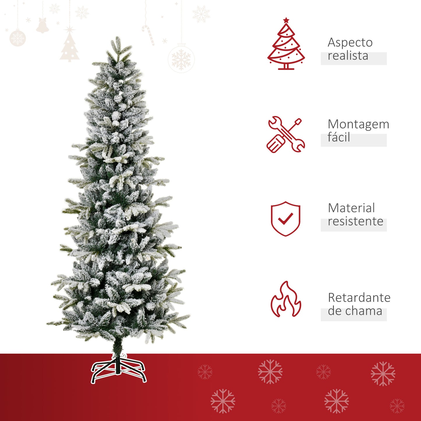 HOMCOM Árvore de Natal Ø95x210cm Neve Artificial com 784 Pontas de Ramos Ignífugos e Suporte de Aço Decoração de Natal para Interiores Verde e Branco