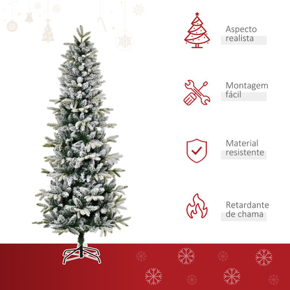 HOMCOM Árvore de Natal Ø95x210cm Neve Artificial com 784 Pontas de Ramos Ignífugos e Suporte de Aço Decoração de Natal para Interiores Verde e Branco