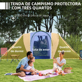 Outsunny Tenda de Campismo Familiar para 4-6 Pessoas com 2 Dormitórios Tenda de Campismo Grande Impermeável 3000 mm com Bolsa de Transporte 555x225x190 cm Cinza e Verde