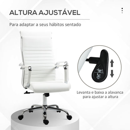 Vinsetto Cadeira de Escritório Ergonómica Giratória 360° Basculante com Altura Ajustável Rodas e Apoio para os Braços Estofada Pele Sintética 54x62x104-114 cm Branco