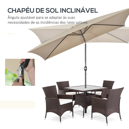 Guarda-Sol Retangular de Alumínio 195x295 cm – Inclinável com Manivela para Jardim, Terraço e Piscina, Cáqui