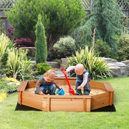 Outsunny Caixa de Areia de Madeira para Crianças Caixa de Areia Infantil Octógono com Cobertura de Poliéster e Tecido não Tecido para Crianças de 3-8 anos para Jardim 139,5x139,5x21,5 cm Vermelho e Azul