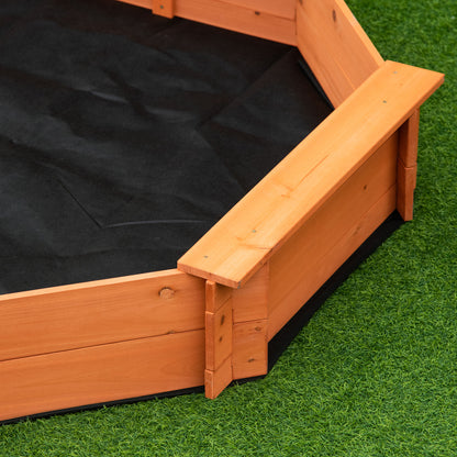 Outsunny Caixa de Areia de Madeira para Crianças Caixa de Areia Infantil Octógono com Cobertura de Poliéster e Tecido não Tecido para Crianças de 3-8 anos para Jardim 139,5x139,5x21,5 cm Vermelho e Azul