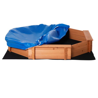 Outsunny Caixa de Areia de Madeira para Crianças Caixa de Areia Infantil Octógono com Cobertura de Poliéster e Tecido não Tecido para Crianças de 3-8 anos para Jardim 139,5x139,5x21,5 cm Vermelho e Azul