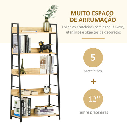 HOMCOM Estante de Estilo Industrial com 5 Níveis Estante de Sala de Estar para Livros com Estrutura de Metal Carga 25 kg para Escritório Estudo 70x35x149,5 cm Natural