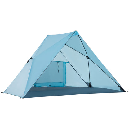 Outsunny Tenda de Praia Dobrável para 2-3 Pessoas Anti UV 50+ Tenda Pop Up com Janela e Bolsa de Transporte para Jardim Campismo Viagens 210x147x120cm Azul