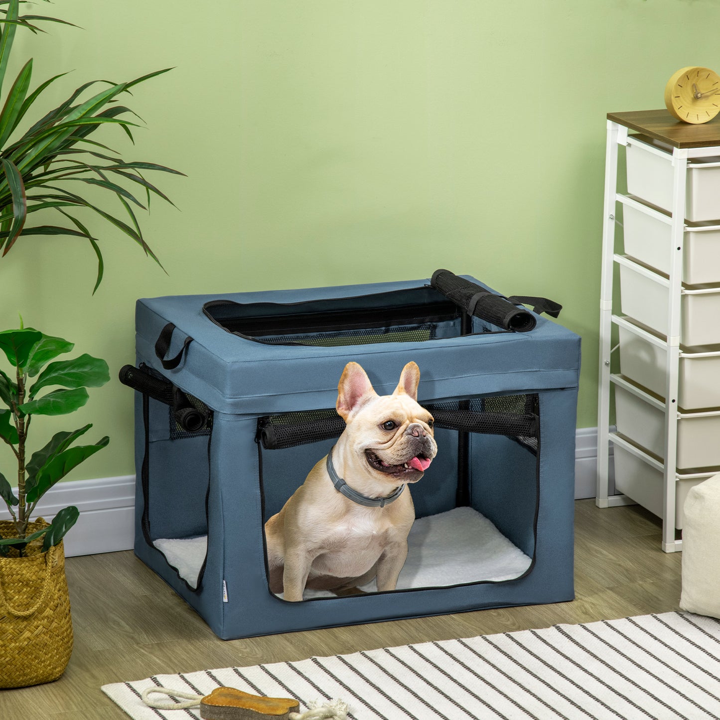 PawHut Transportadora para Cães e Gatos Bolsa Portátil e Dobrável para Animais de Estimação Transportadora com 3 Portas e Almofada Suave 69x51x51cm Azul